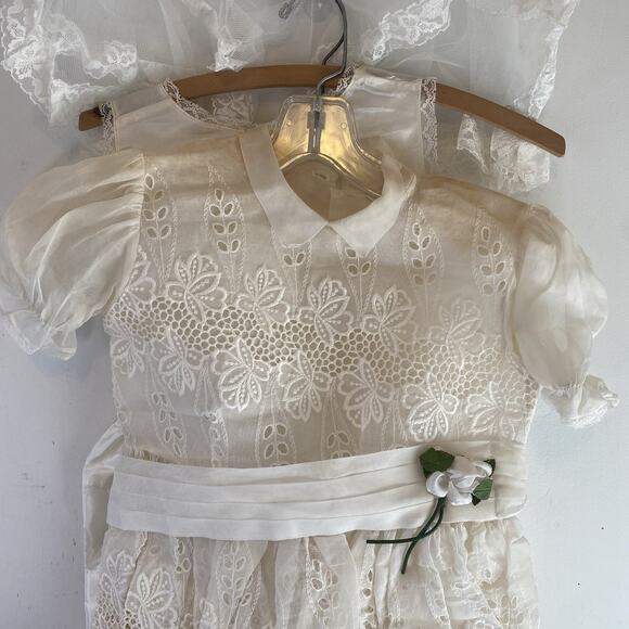 VTG 70-80s Sylvia Original Girl Sz 5 Wedding Dresses & Veil SetOf3 Ivory White - Picture 4 of 15